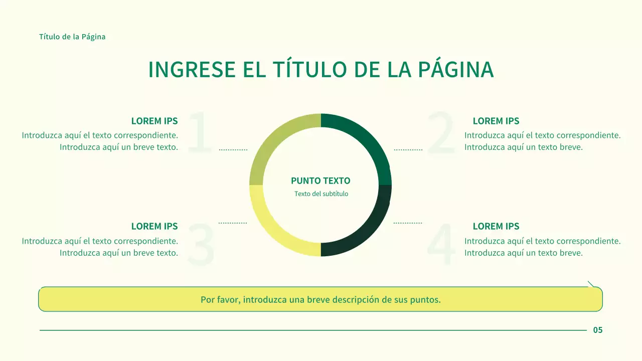Presentación sencilla de un proyecto empresarial con puntos circulares verdes