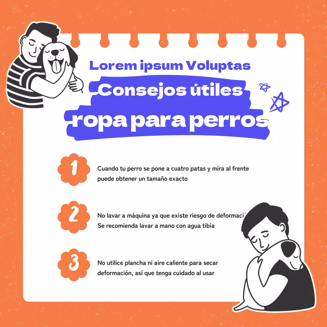 Promocionar la ropa para perros con toques de naranja y azul