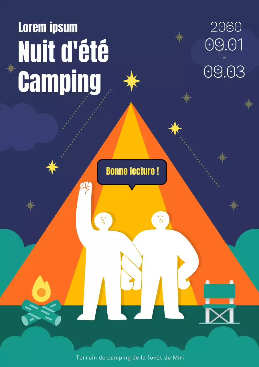 Promouvoir de simples nuits d'été en camping en bleu marine et orange