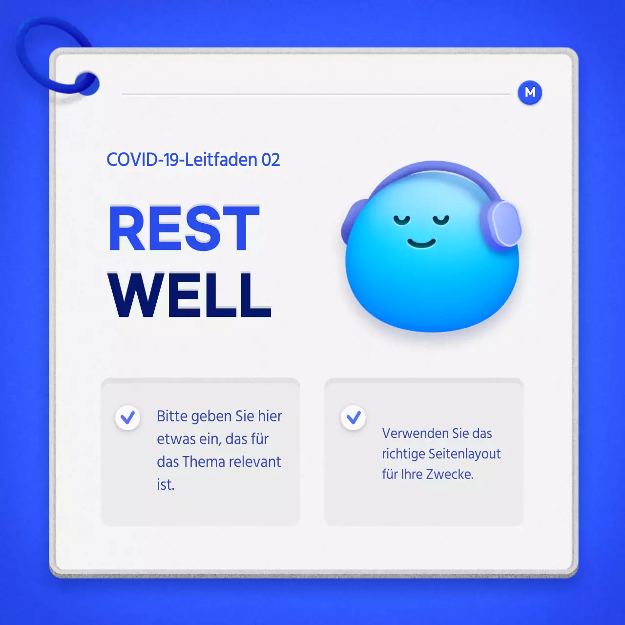 Ein übersichtlicher Leitfaden für die häusliche Pflege mit einem blauen Stichwortkartenkonzept