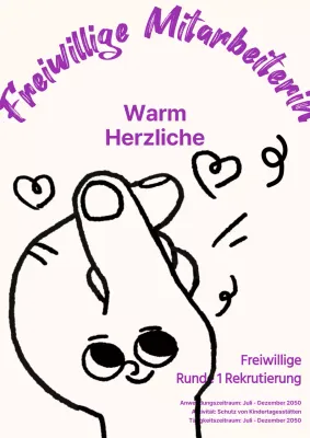 Poster zur Anwerbung von Freiwilligen mit süßen handgezeichneten Herzen