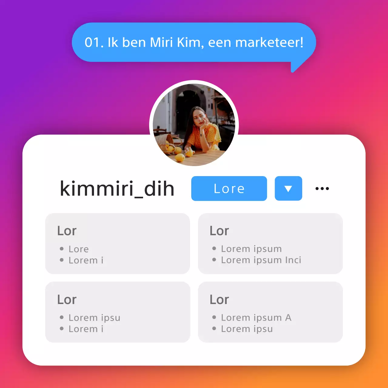 Instagram levenloos concept bio in paars en oranje kleurverloop