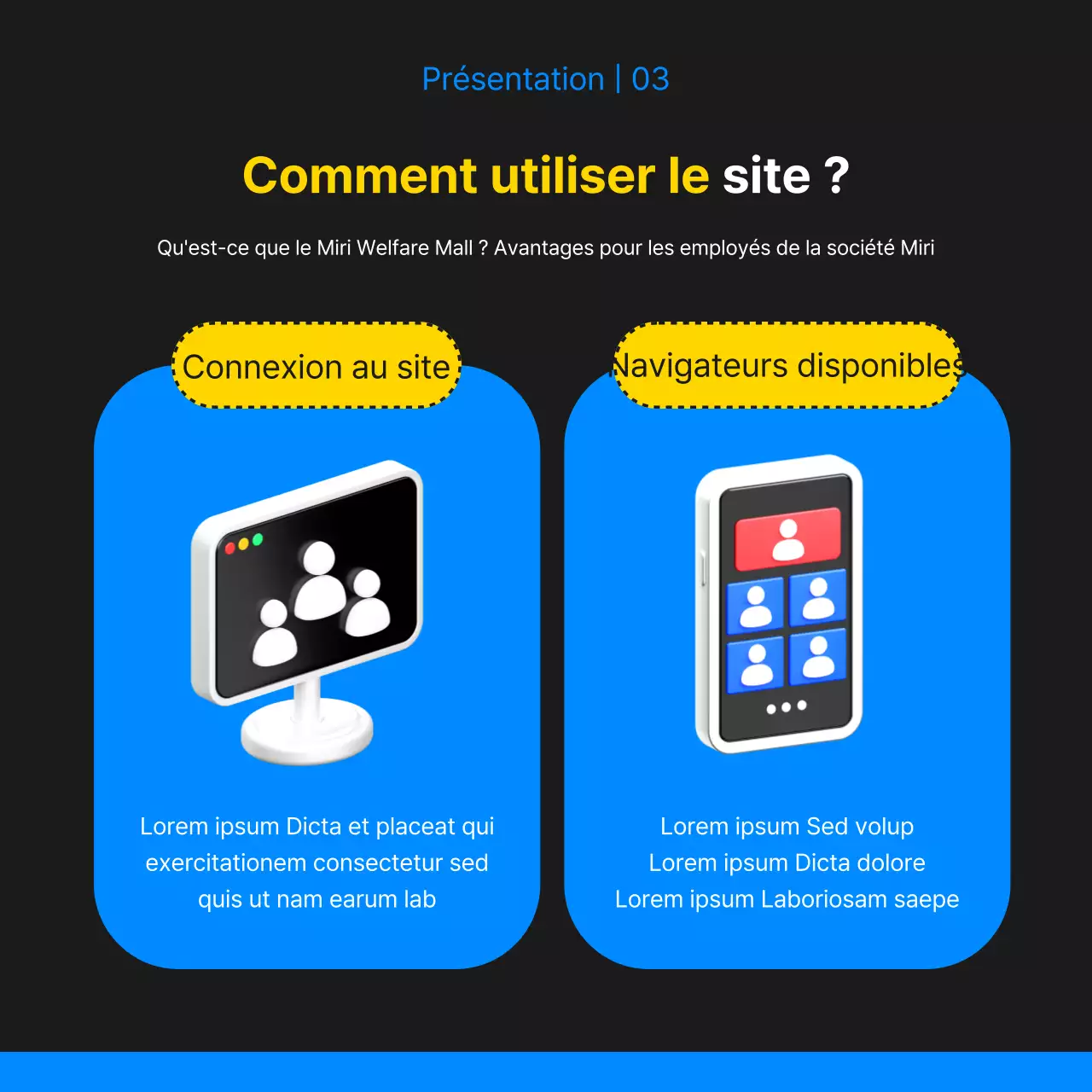 Promouvoir l'ouverture d'un centre d'aide sociale interne kitsch en noir et bleu