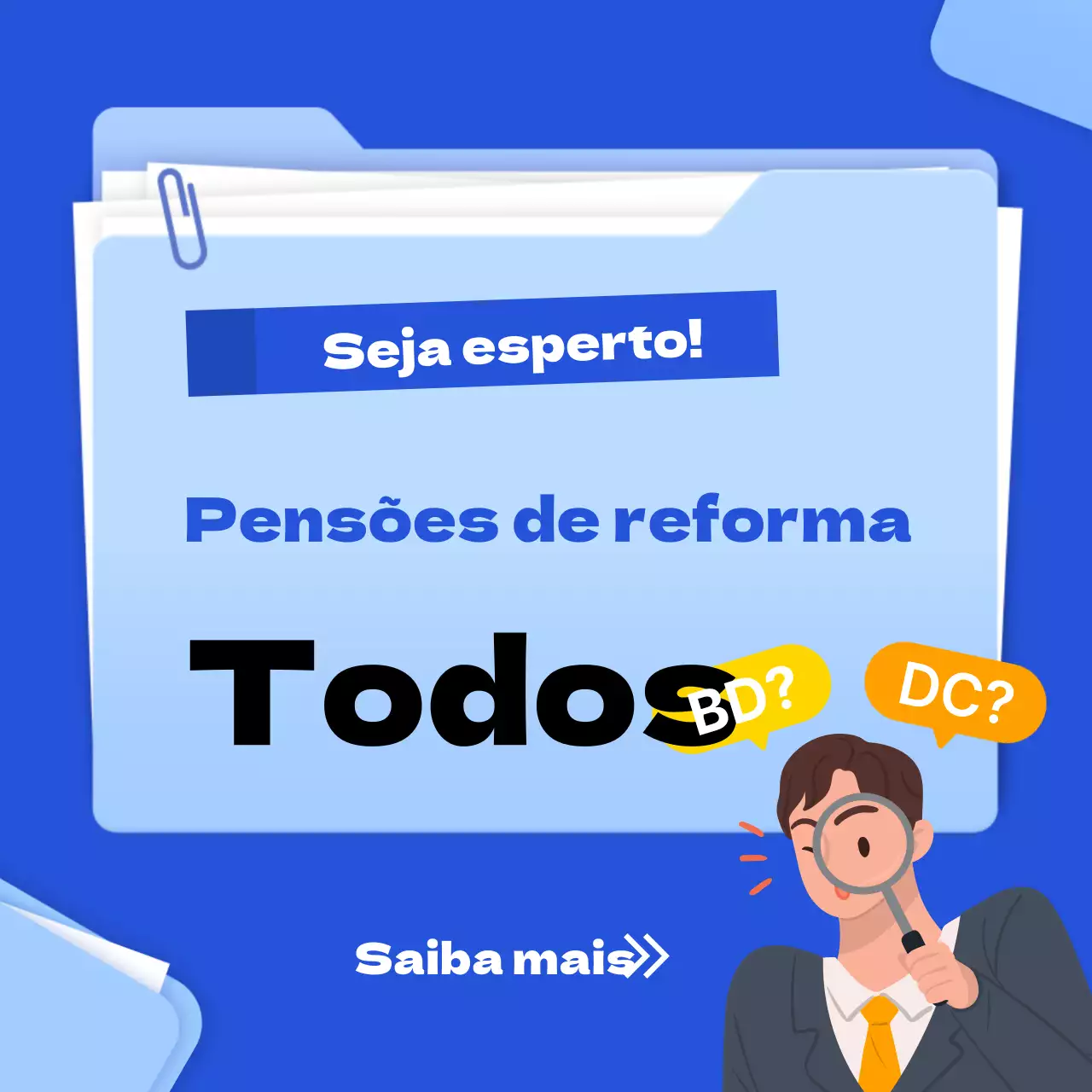 Cartão de financiamento de reforma cardnews com tema de pasta azul