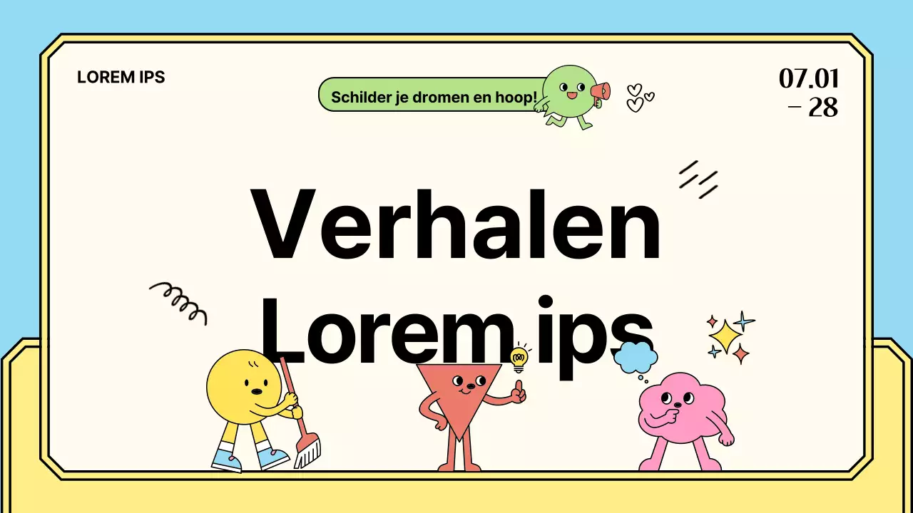 Tentoonstellingsvoorstel voor kinderen met kleurrijke, eenvoudige en schattige illustraties