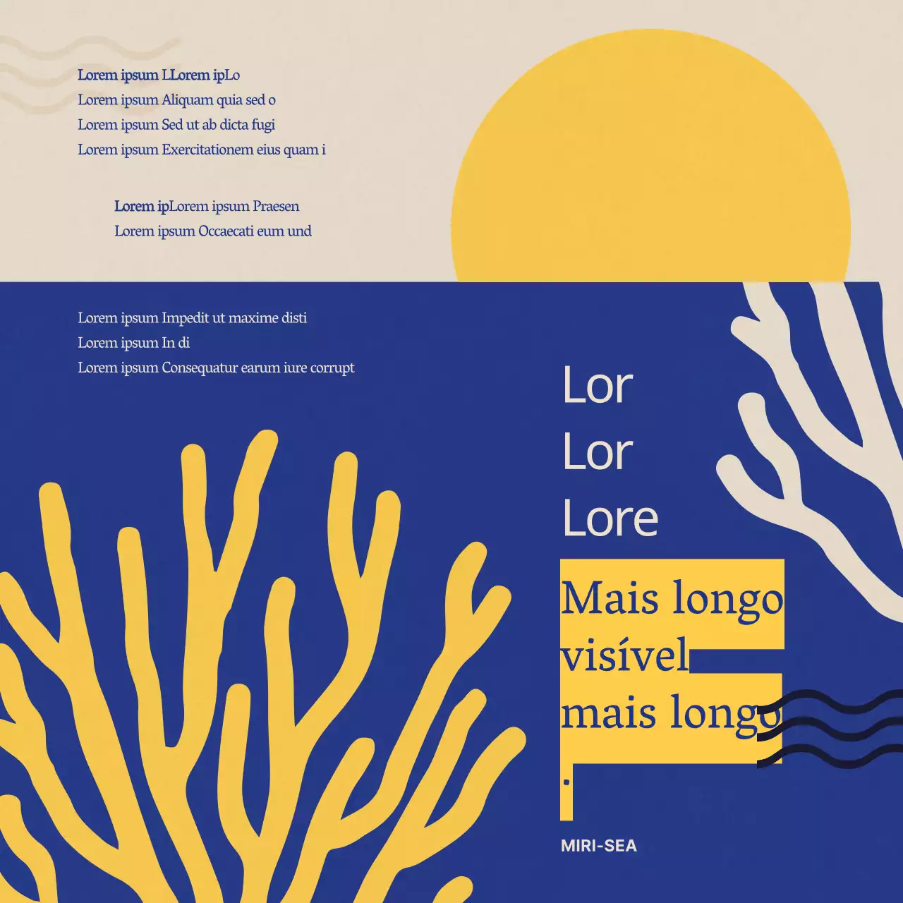 Ilustração simples e abstrata em amarelo e azul para apresentar o Dia do Marisco