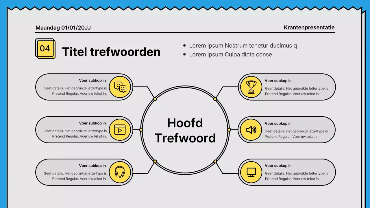 Gedurfde lijnen en aandachttrekkende presentatie in een krantenconcept met gele en lichtblauwe accentkleuren