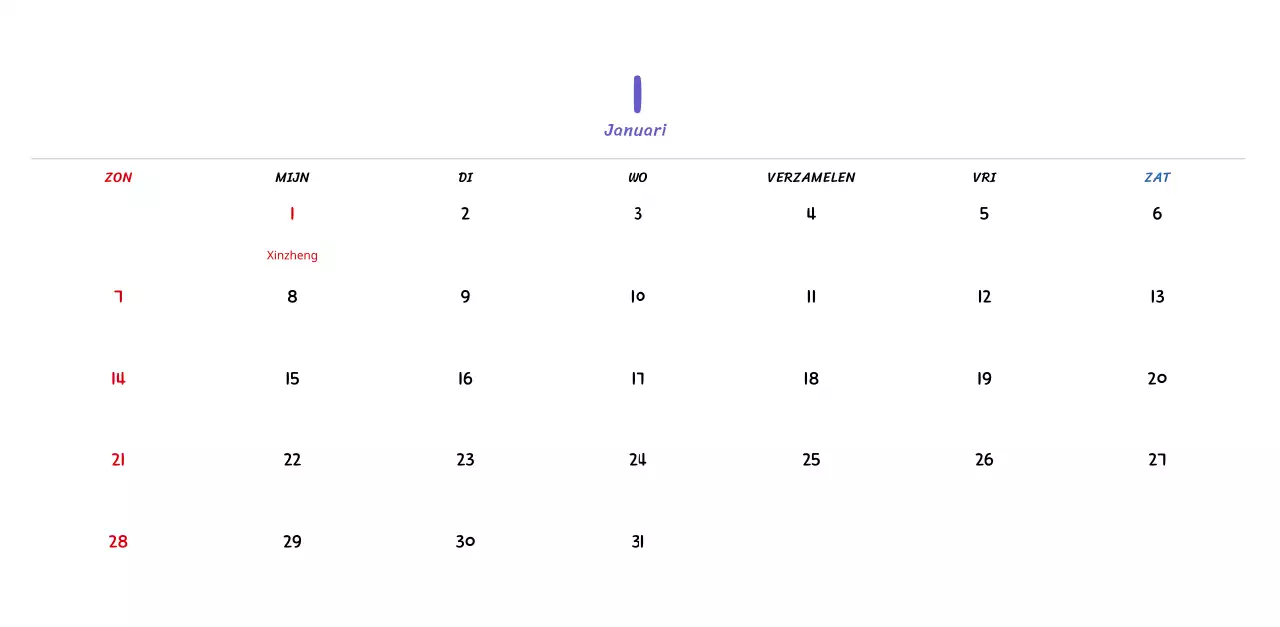 Nieuwjaarskalender met schattige lijnillustraties