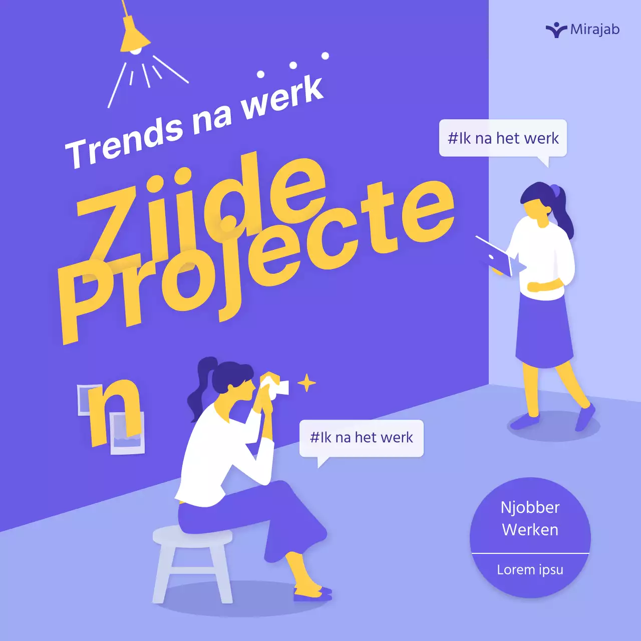 paars geel illustratie persoonlijke ontwikkeling zijproject cardnews