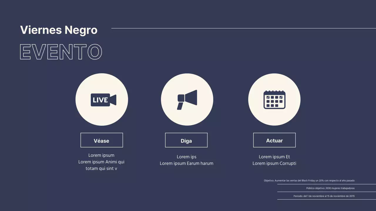 Planificador de eventos de Black Friday para un moderno centro comercial en azul marino y beige