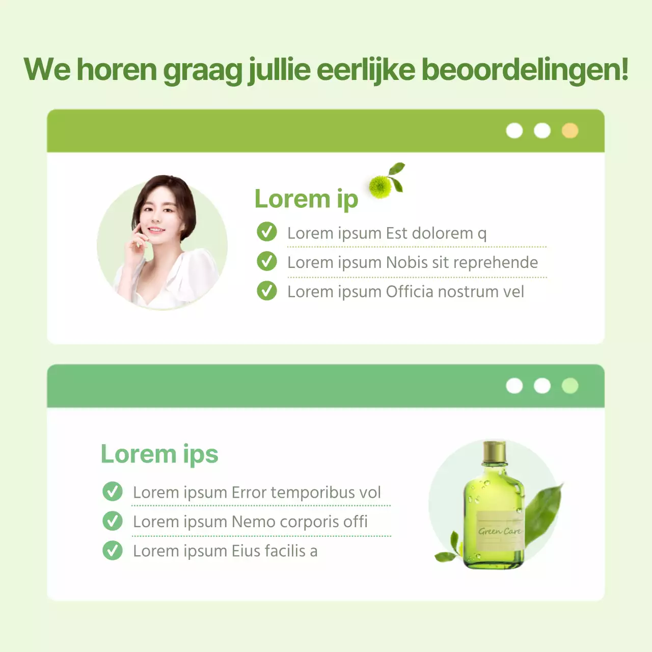 Organic skin review evenementen met een groene achtergrond