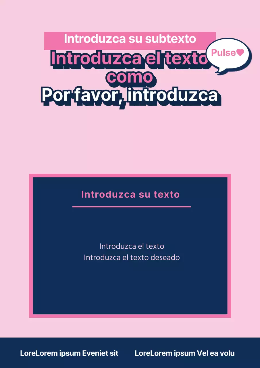 Material promocional con texto sencillo en rosa y azul marino