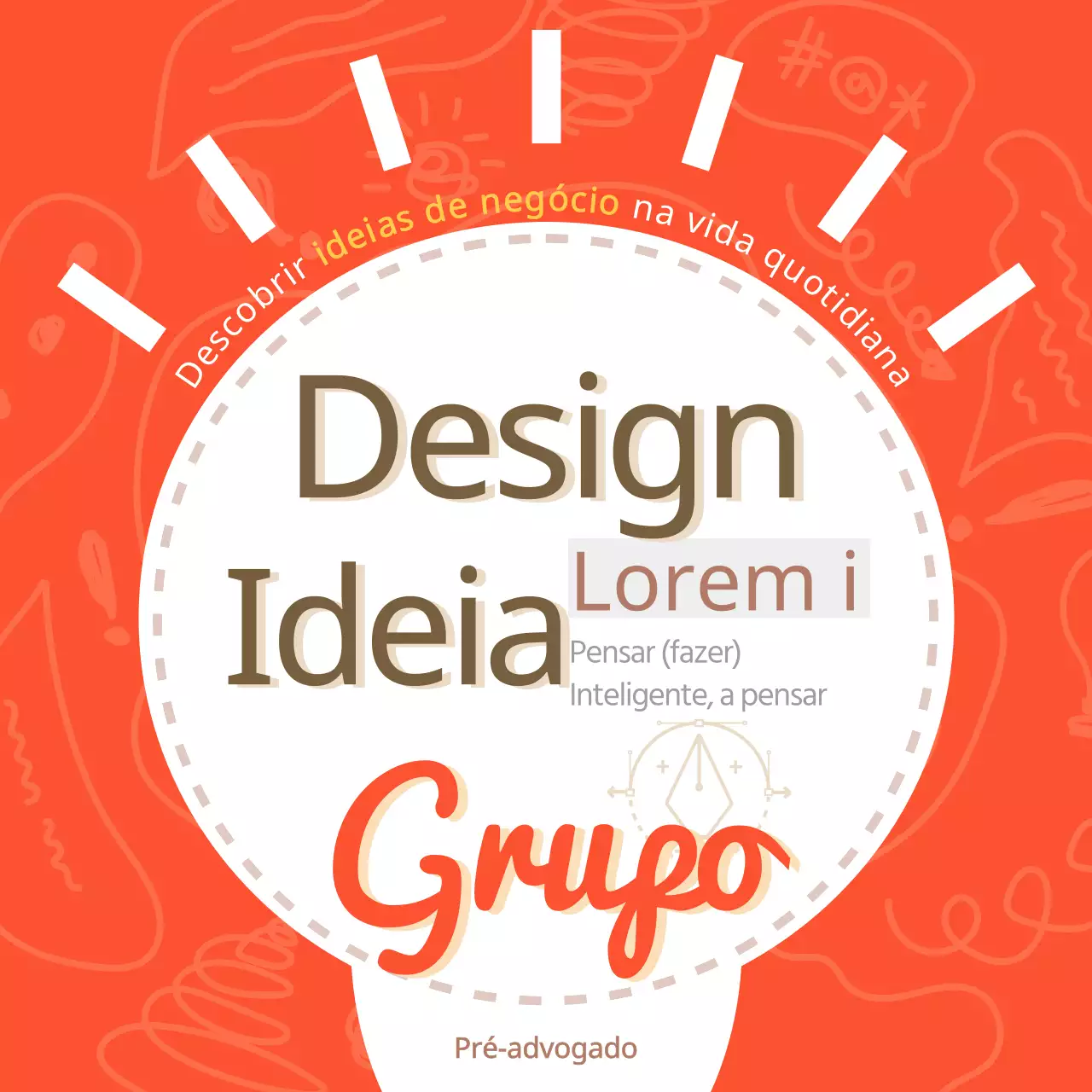 Aula de design thinking de descoberta de ideias de negócio para pré-advogados com ícone de lâmpada em fundo vermelho