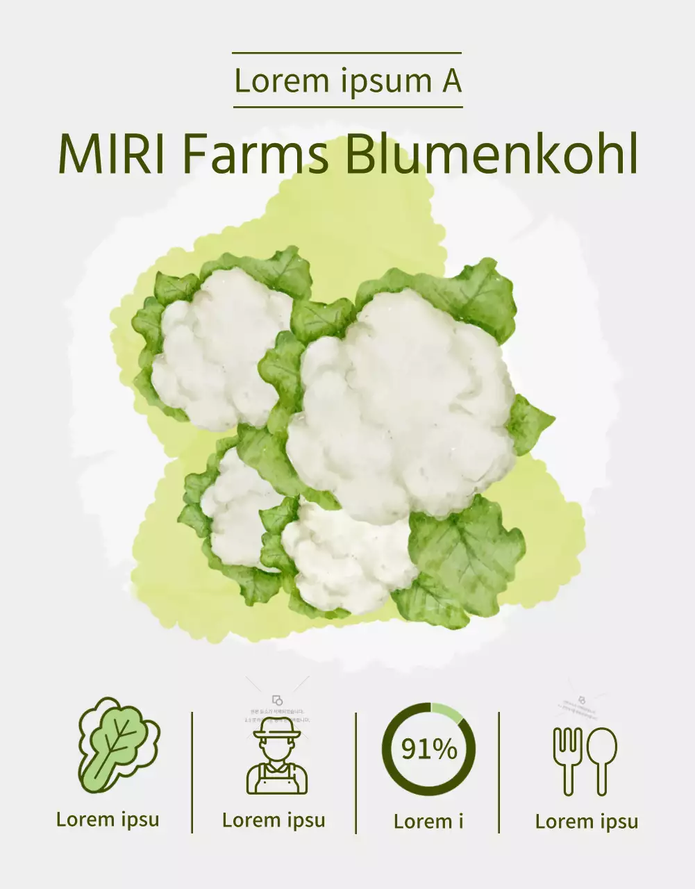 Produktbeschreibung des Blumenkohlhofs mit einer hellgrünen Aquarellfarbe