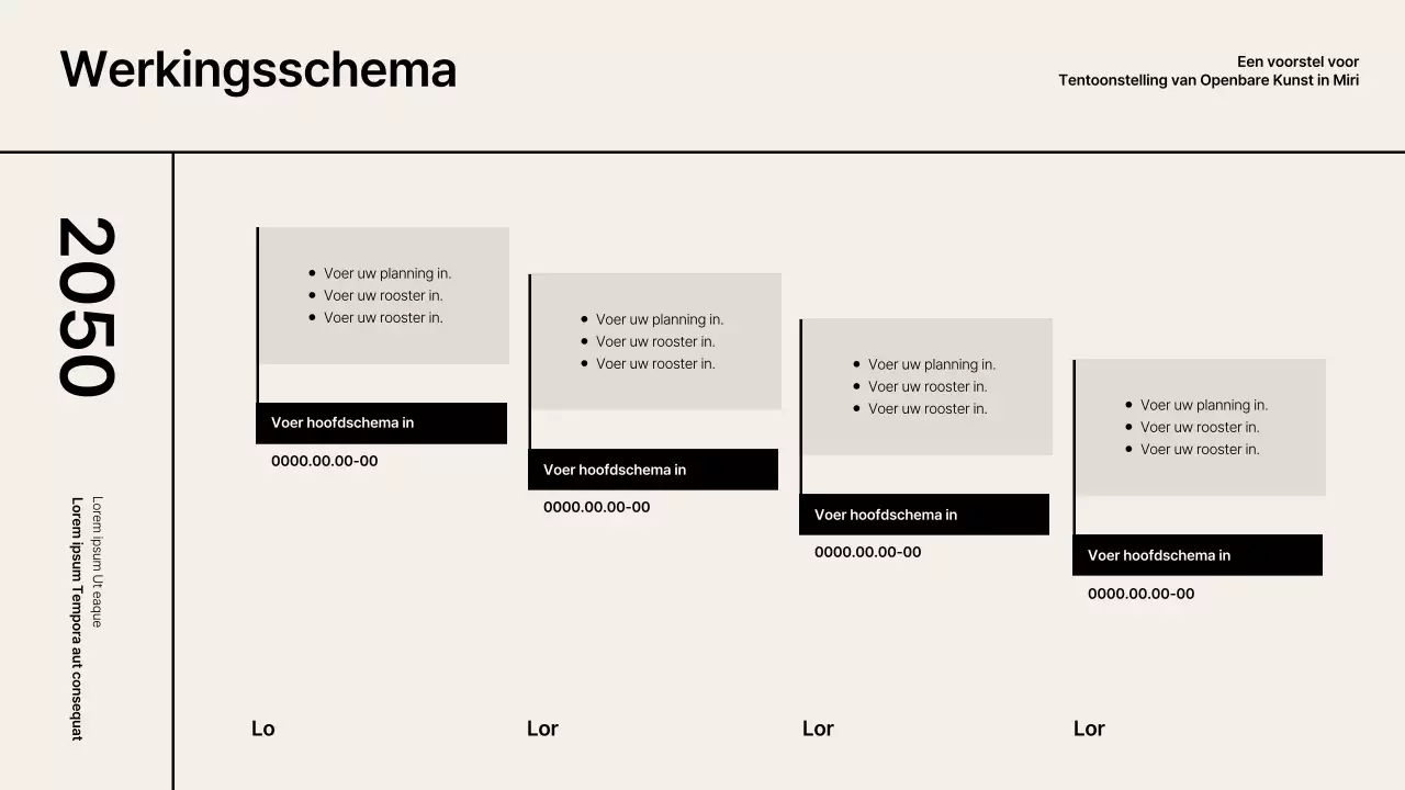 Tentoonstellingsvoorstel met beige-zwarte rasteraccenten