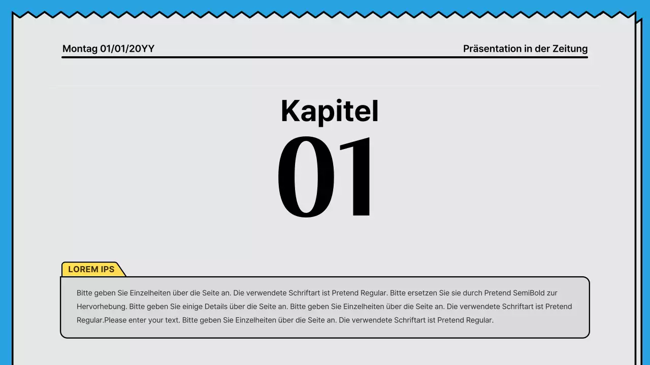 Kräftige Linien und eine aufmerksamkeitsstarke Präsentation in einem Zeitungskonzept mit gelben und hellblauen Akzentfarben