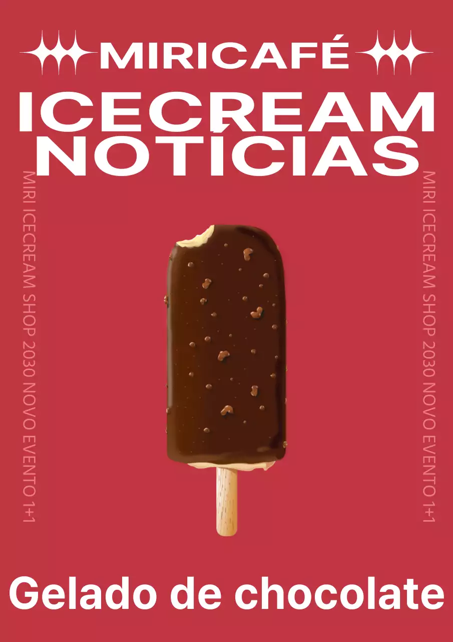 Promover um novo menu de gelados com um esquema simples de cores branco e vermelho