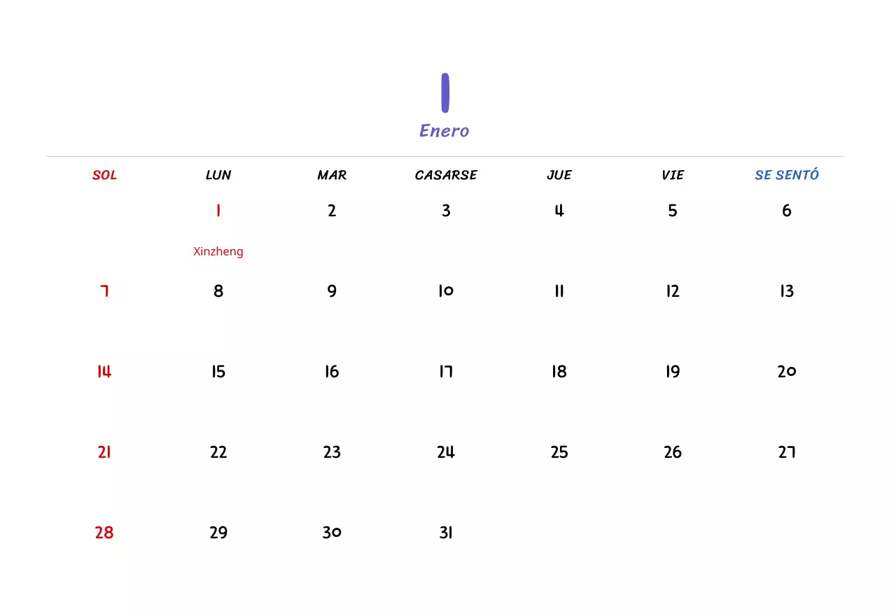 Calendario de Año Nuevo con simpáticas ilustraciones