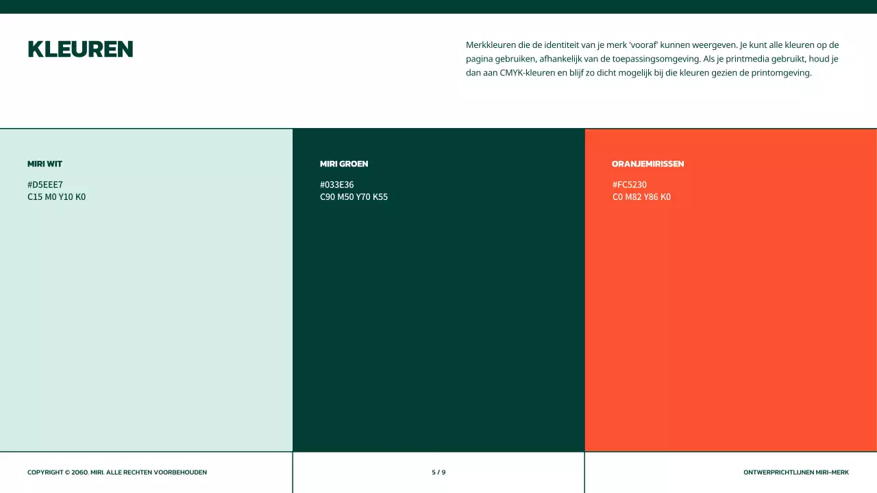 Eenvoudige merkrichtlijnen in groen met oranje accenten