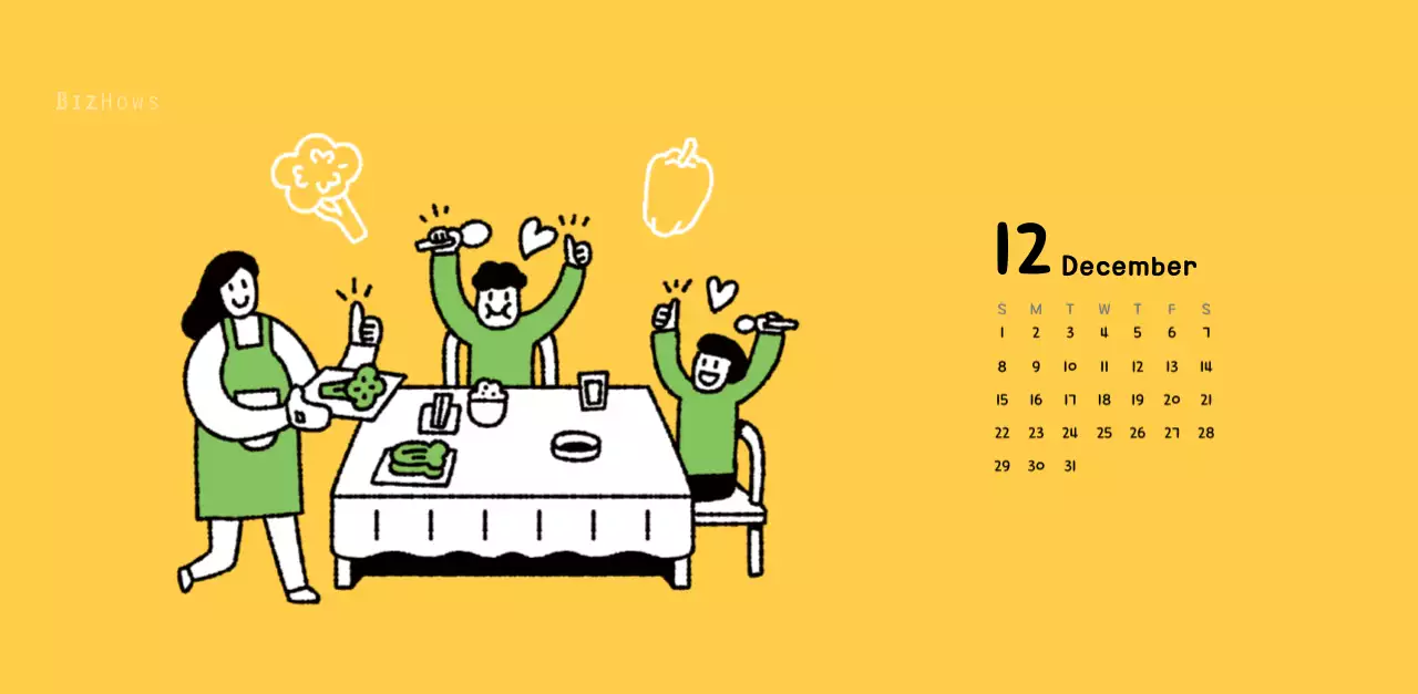 Nieuwjaarskalender met schattige lijnillustraties