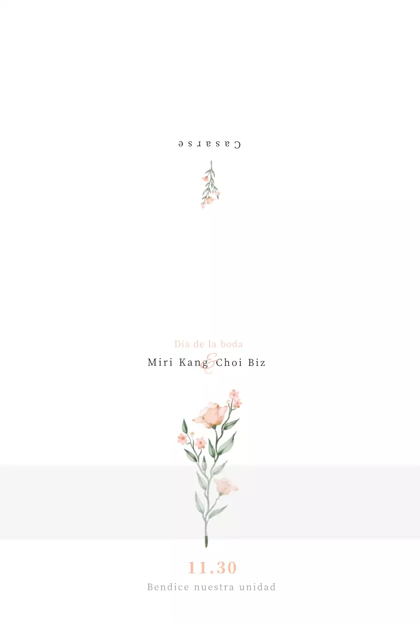 Invitación de boda con ilustración floral en acuarela rosa