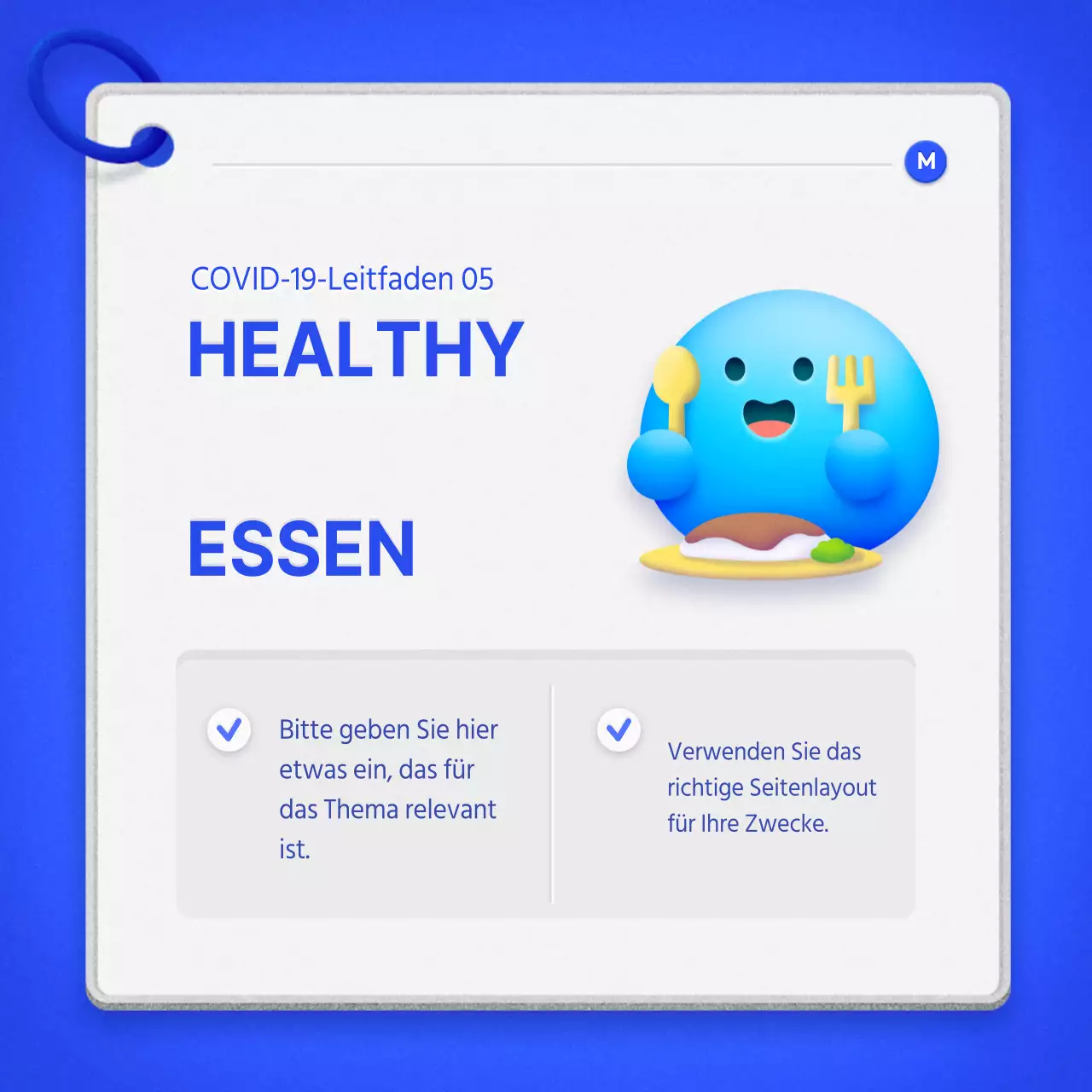 Ein übersichtlicher Leitfaden für die häusliche Pflege mit einem blauen Stichwortkartenkonzept