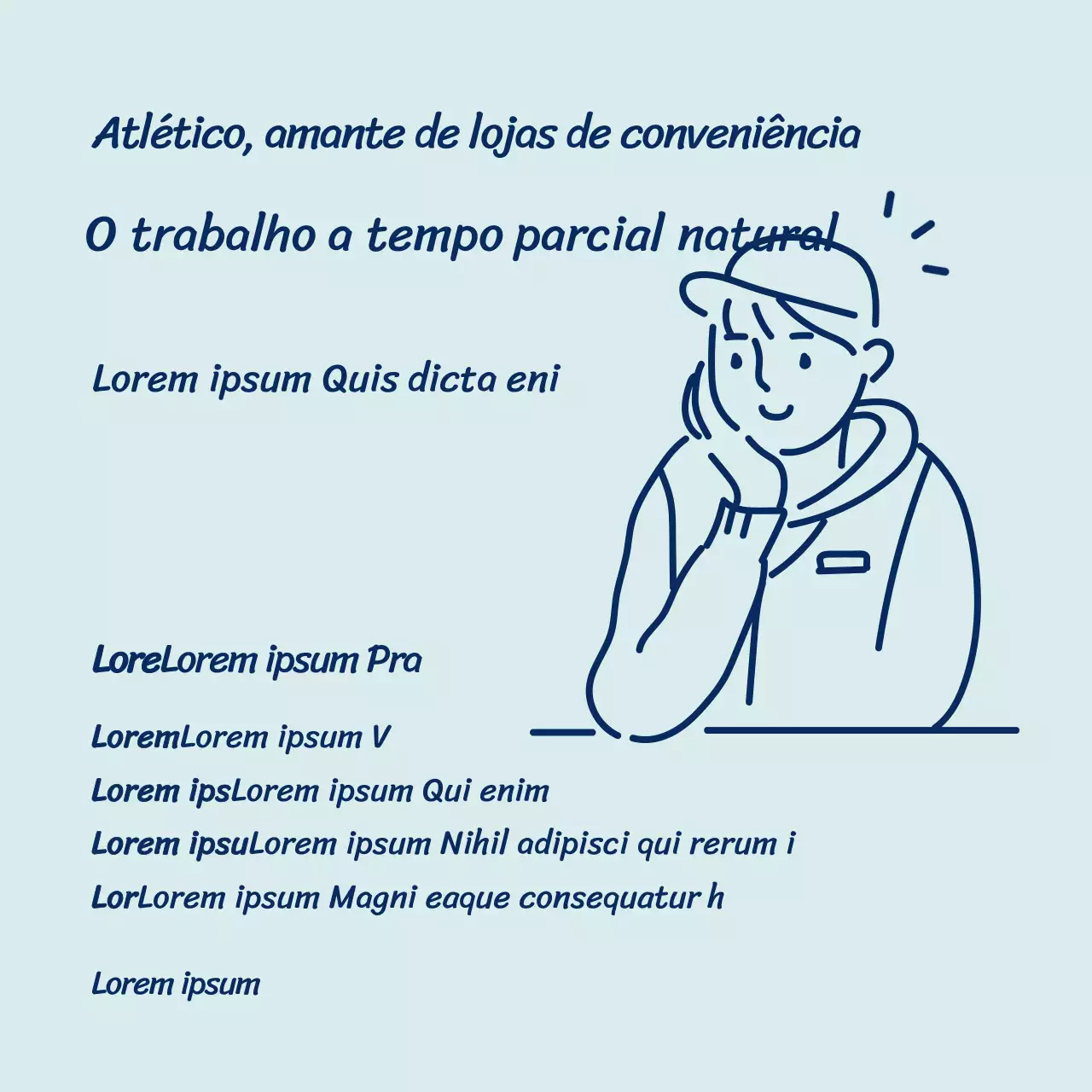 Ilustração simples azul clara de um homem a tempo parcial com um currículo de redes sociais quadrado