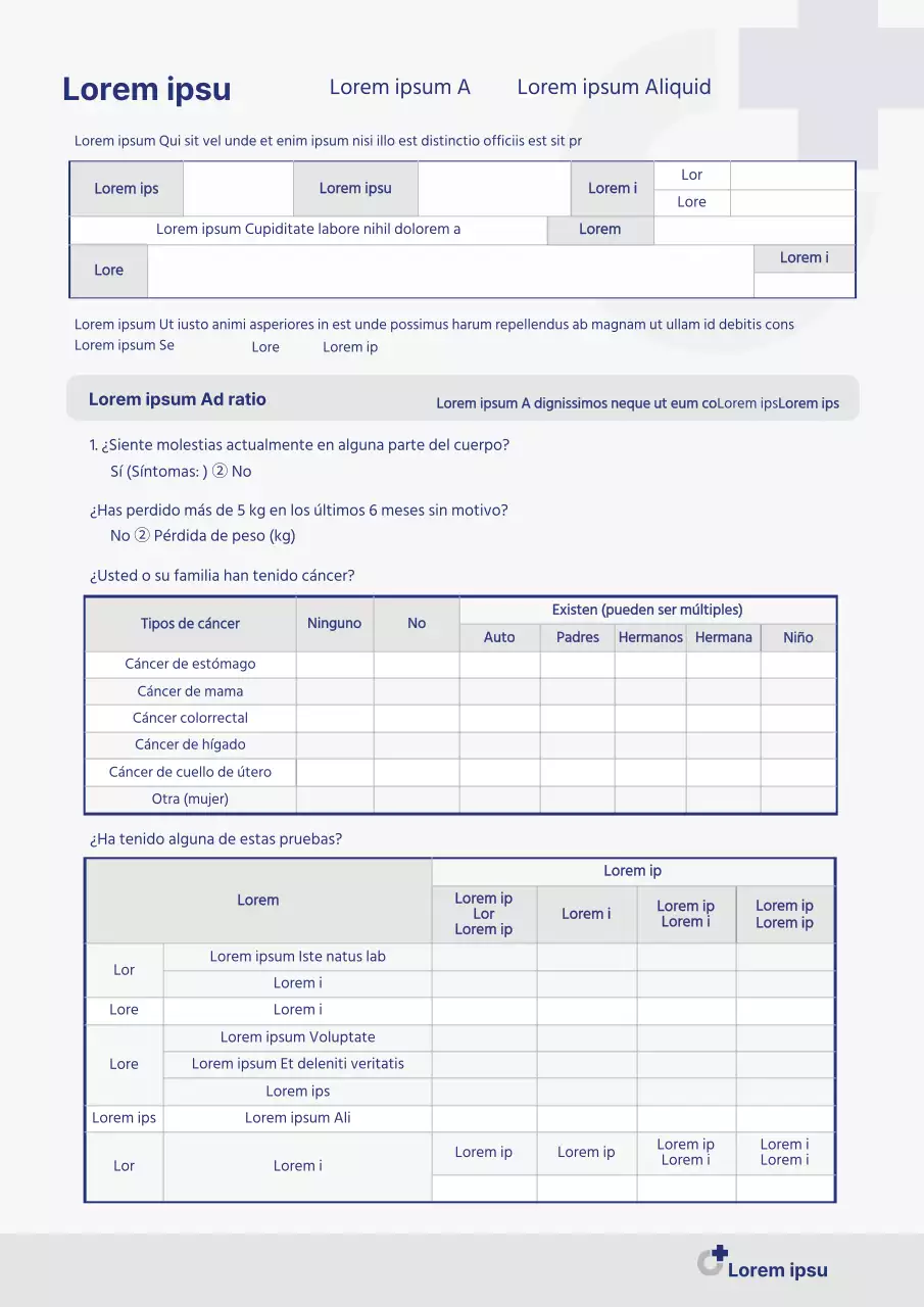 Cuestionario gris y azul marino para el cribado del cáncer