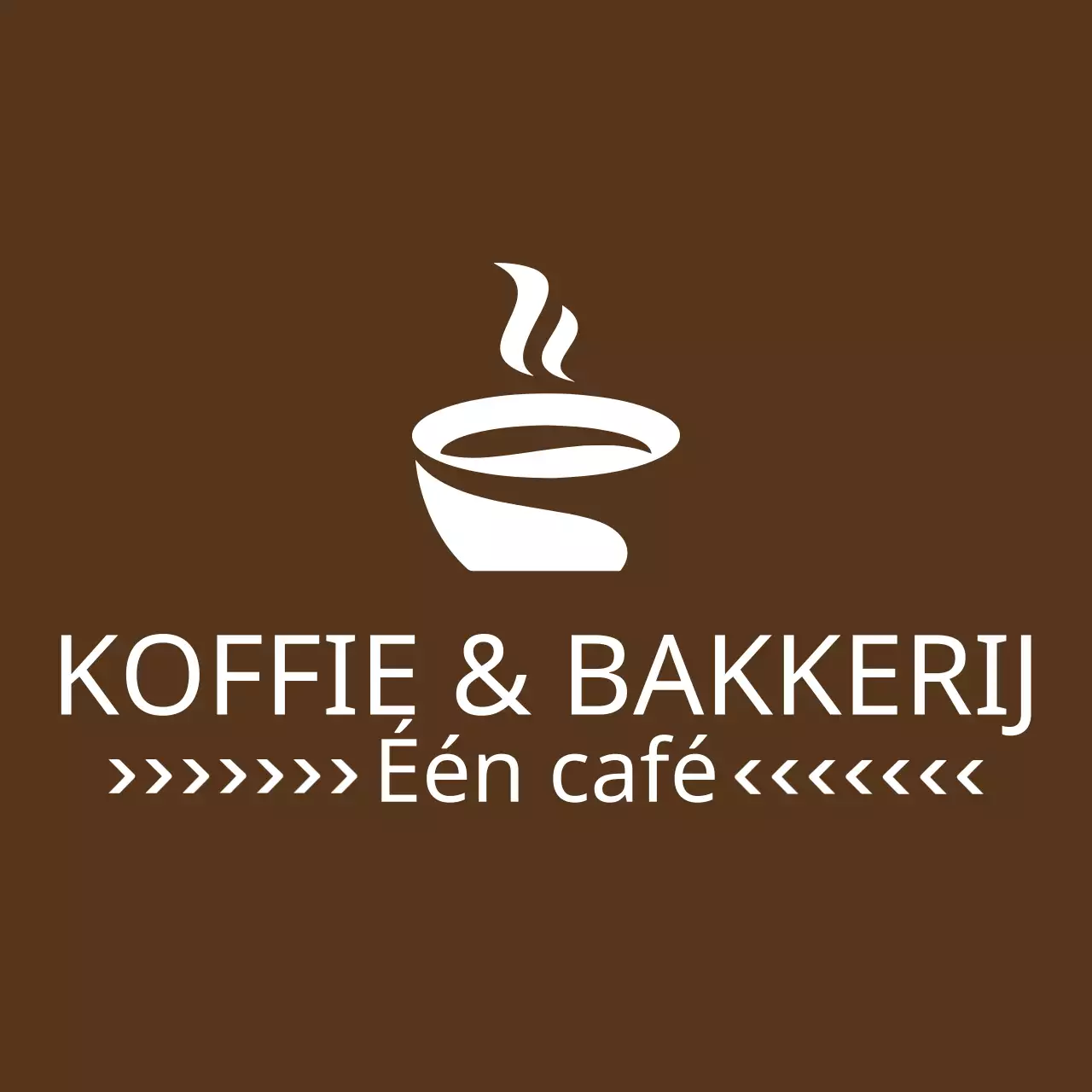 Ontwerp een schort met logo met de naam van je café in bruin met een logo in de vorm van een koffiekopje.