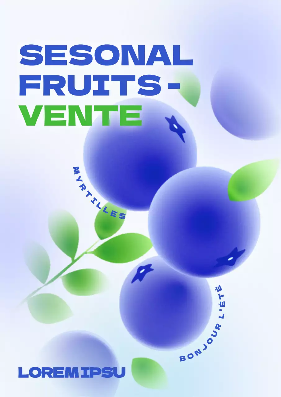 Menu de vente de fruits saisonniers d'été à la myrtille avec de jolies illustrations bleues