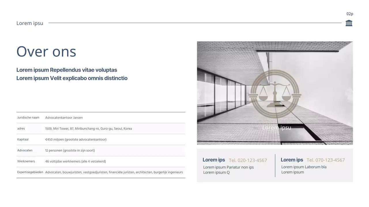 Biedingsvoorstel schoon advocatenkantoor in blauw en beige (PPT)