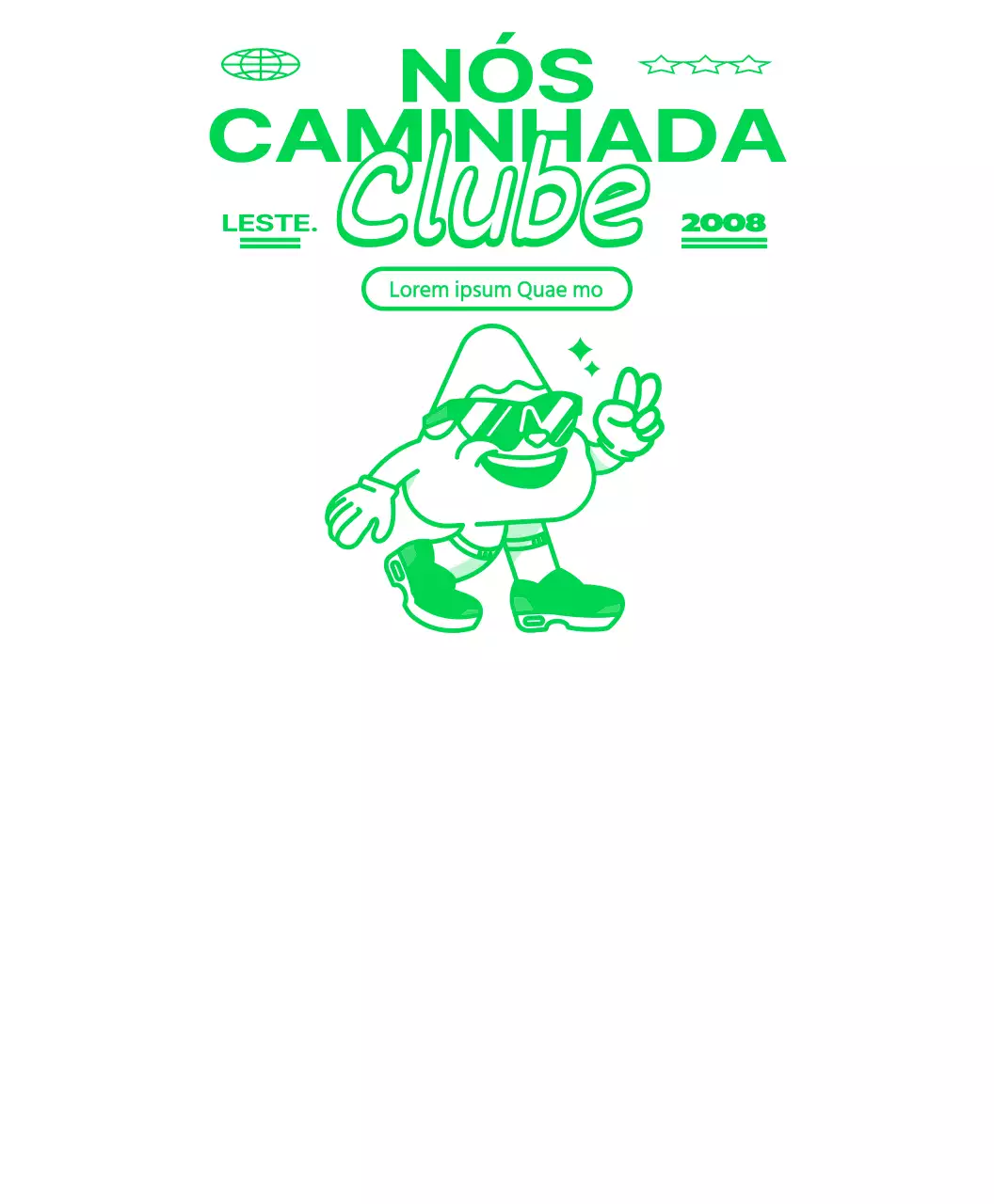 T-shirt de grupo com conceito de personagem de montanha em verde e branco.