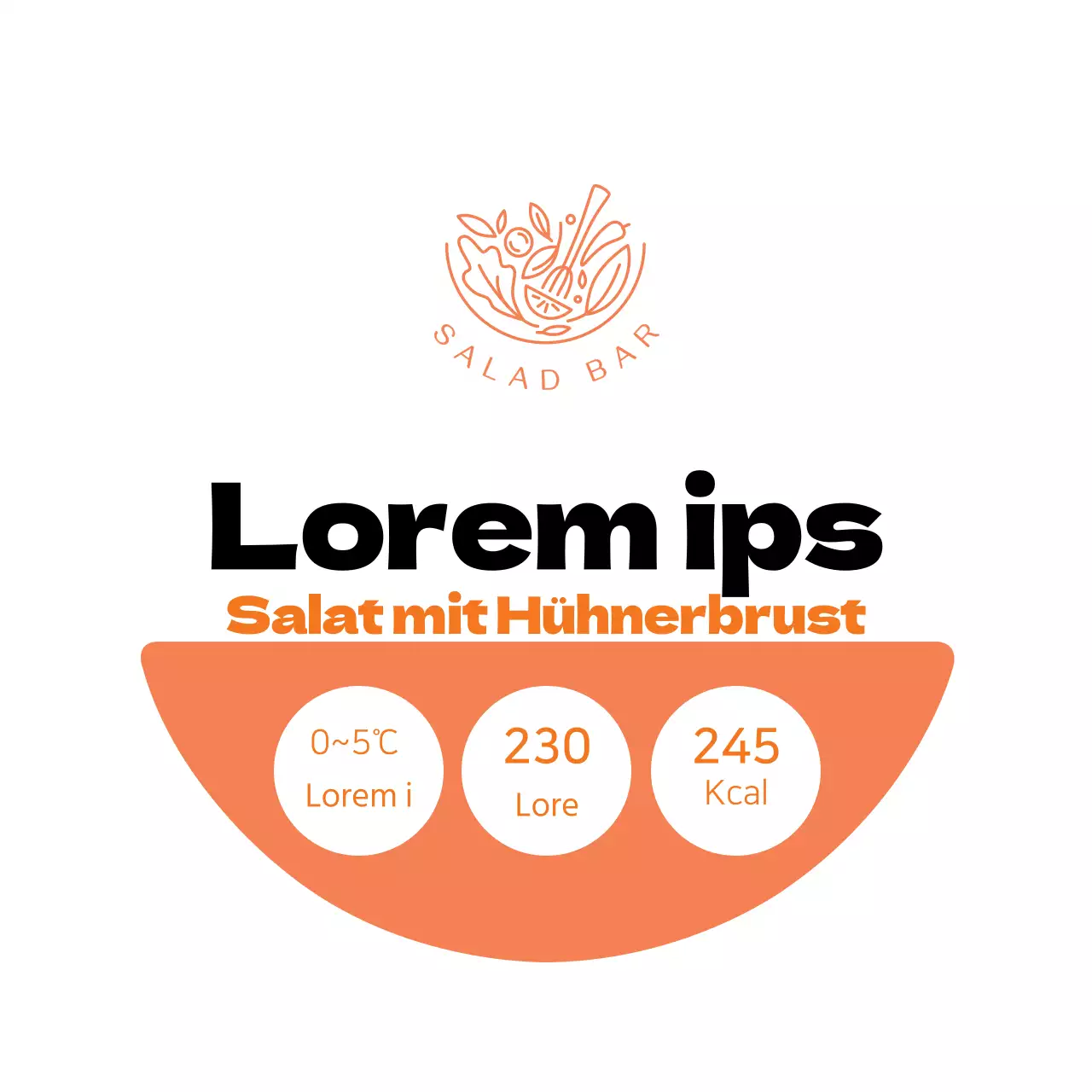 Gepflegte Etiketten für Hähnchenbrustsalat in Weiß und Orange