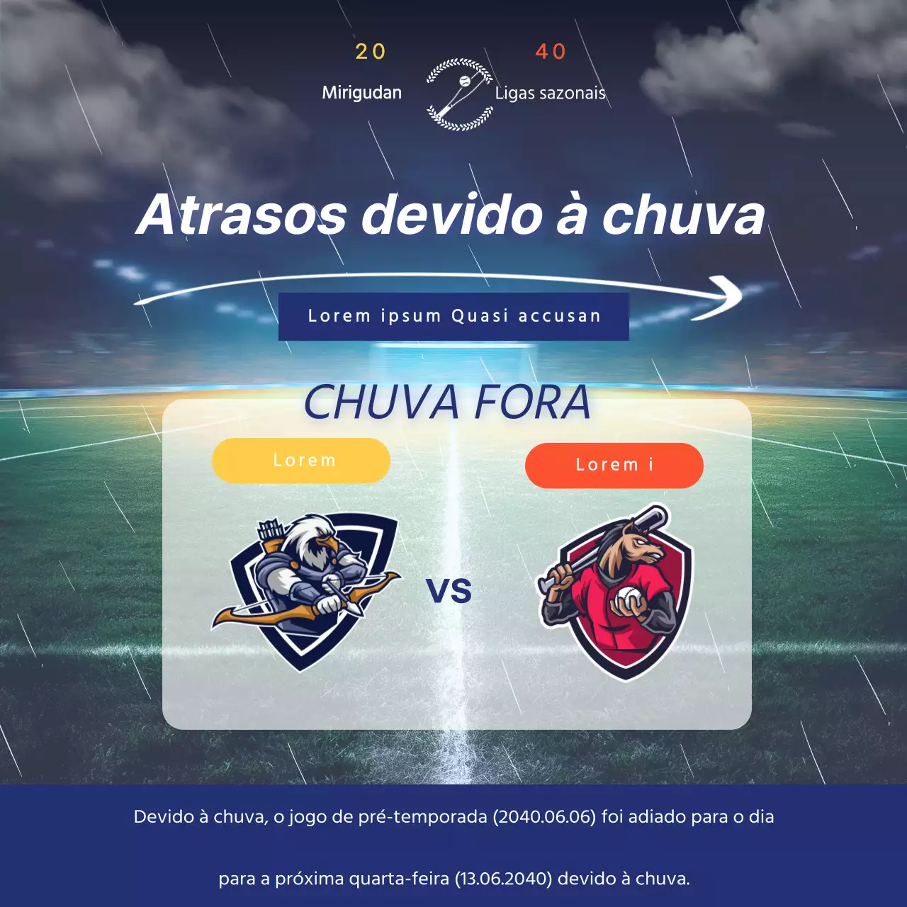 Sinais de adiamento da chuva em azul-marinho, com linhas limpas
