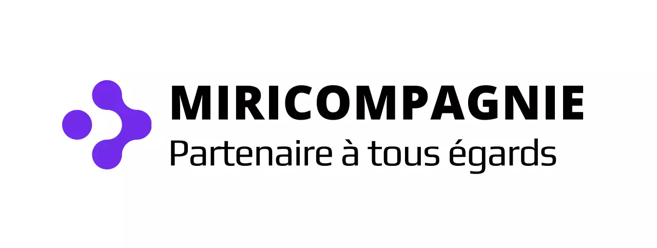 Logo simple et épuré en violet et noir pour la promotion d'une entreprise.