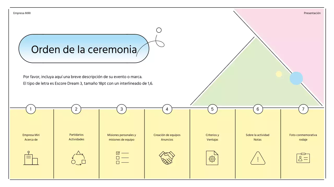 Ceremonia de presentación de los apoyos con formas de sol en colores pastel