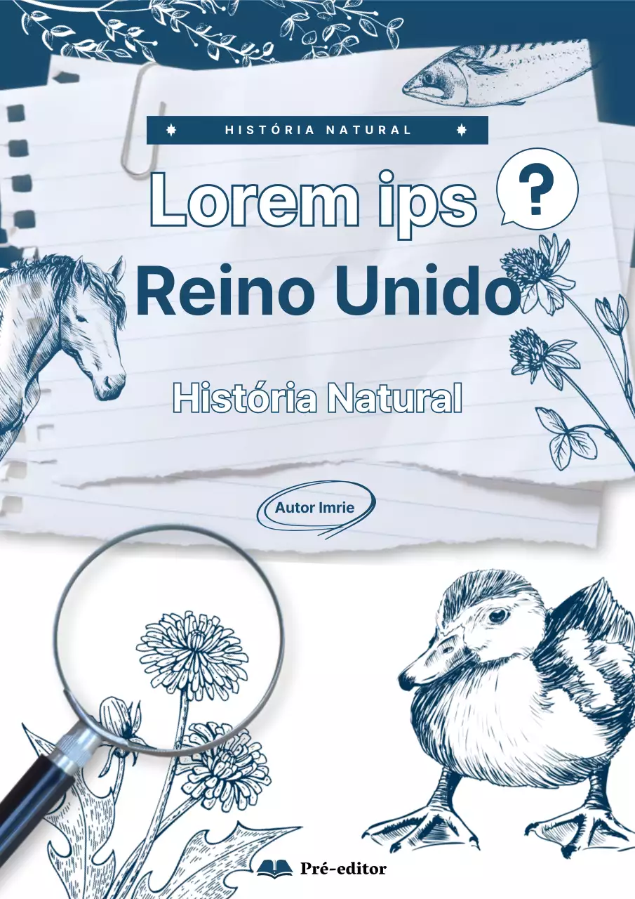 Capa do livro com desenhos de linhas da flora e da fauna em azul-marinho.