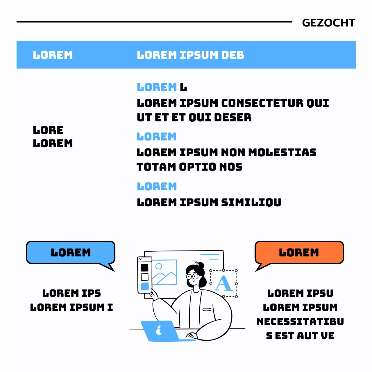 Werven voor stages met illustraties in lichtblauw en zwart