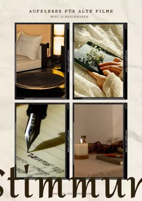 Beigefarbener und schwarzer Schreibwaren-Folienaufkleber