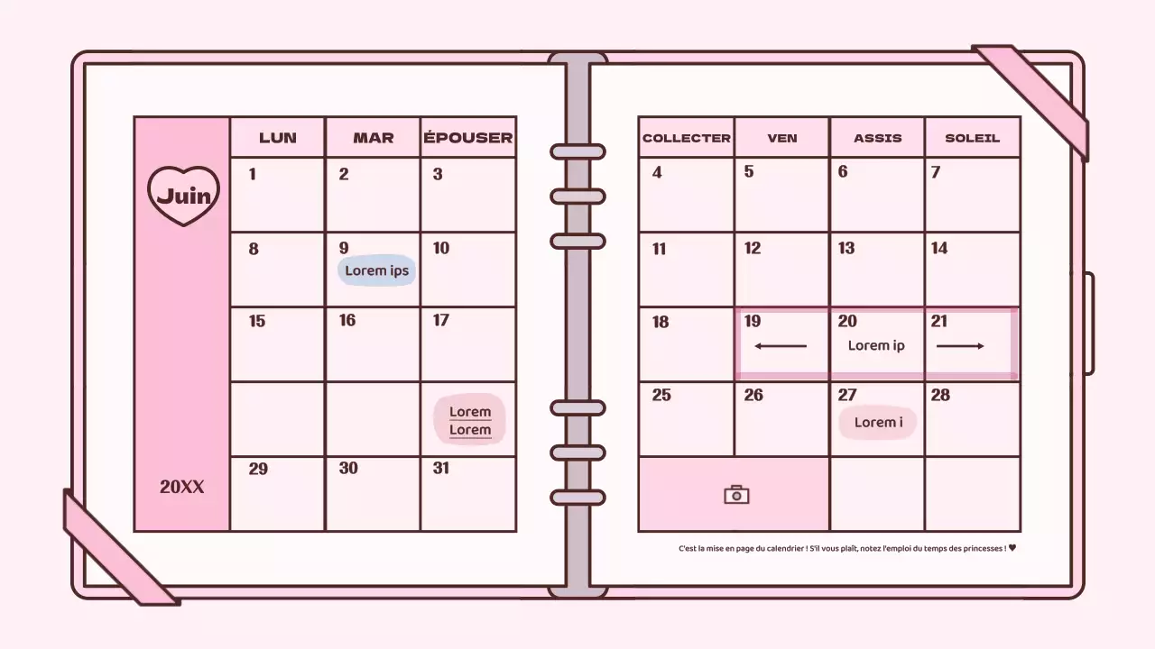 Kit de présentation du concept d'agenda mignon en rose