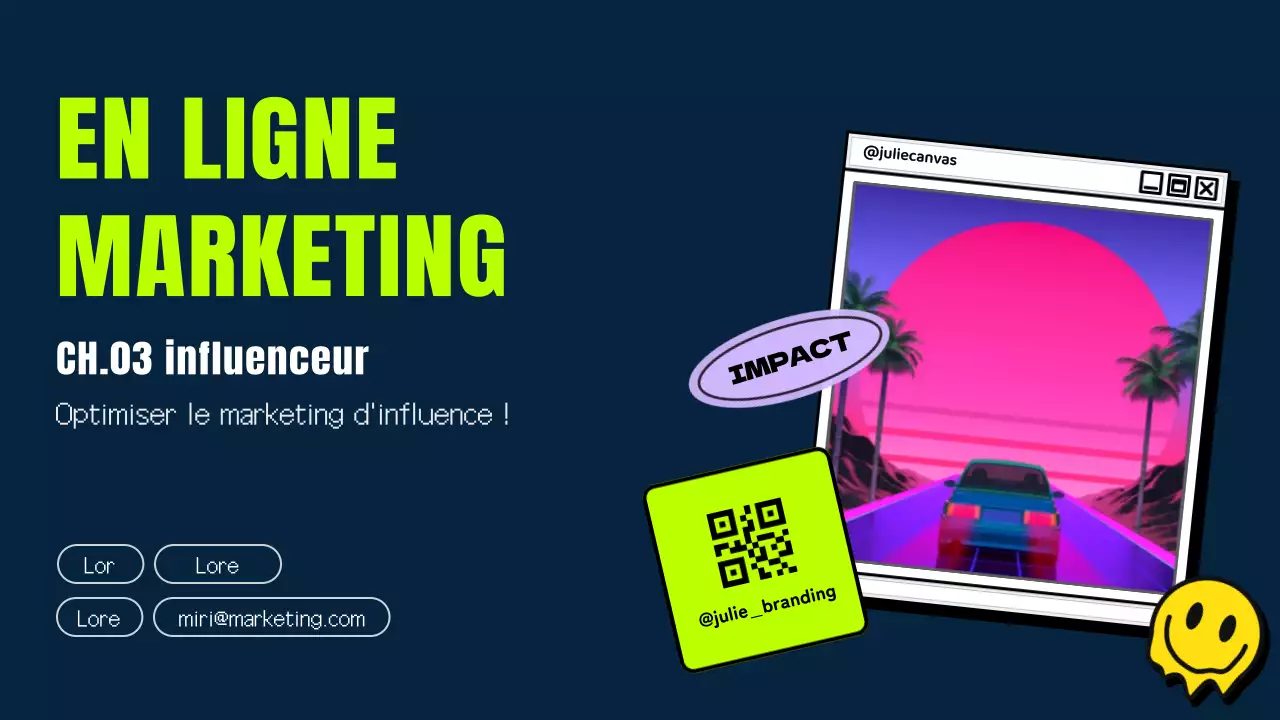 Un thème rétro pour les médias sociaux, avec des couleurs bleu marine et néon.