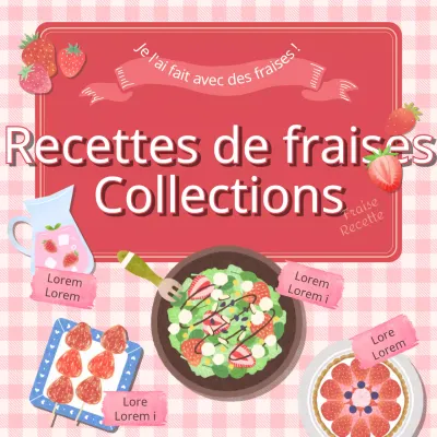 Une collection de recettes à base de fraises sur le thème de l'illustration rose