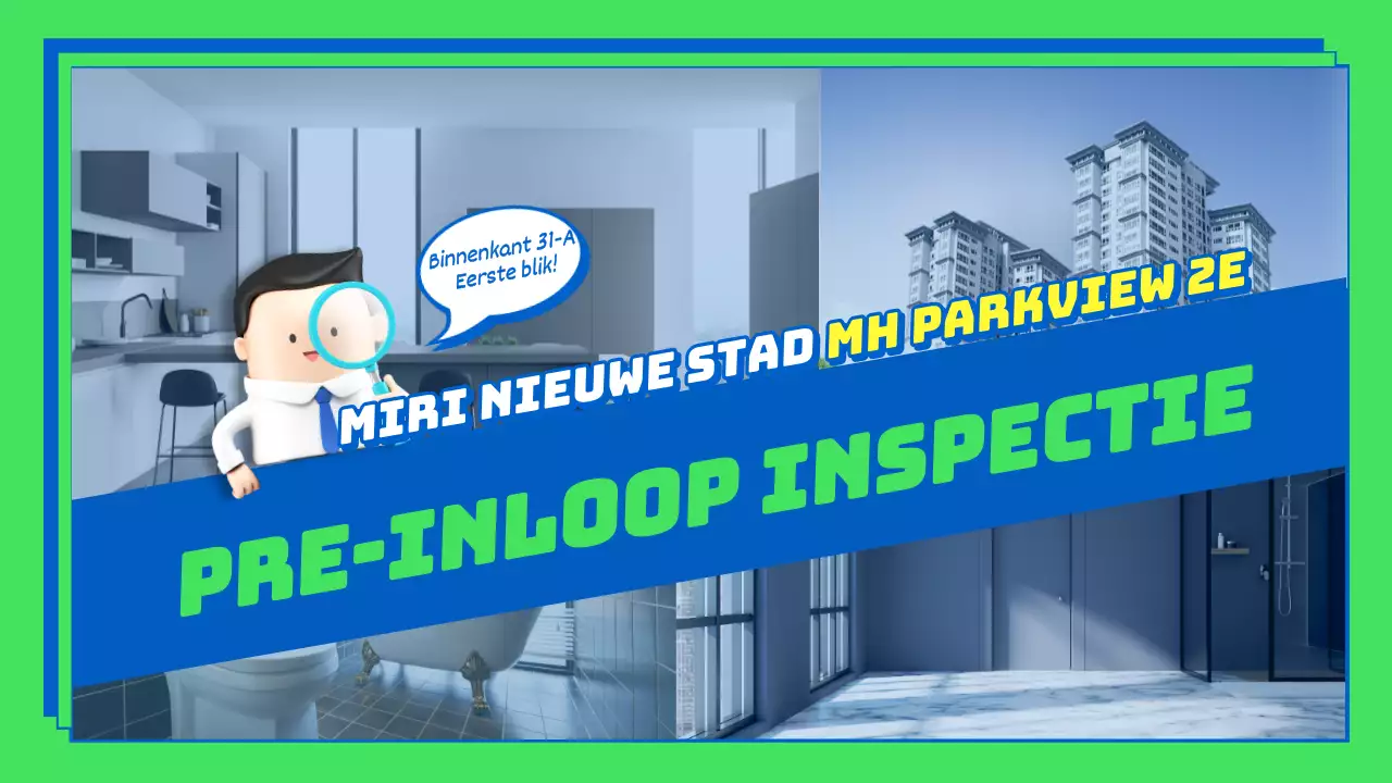 Pre-inspectie appartement thema met chartreuse blauwe splitframes en belettering accenten