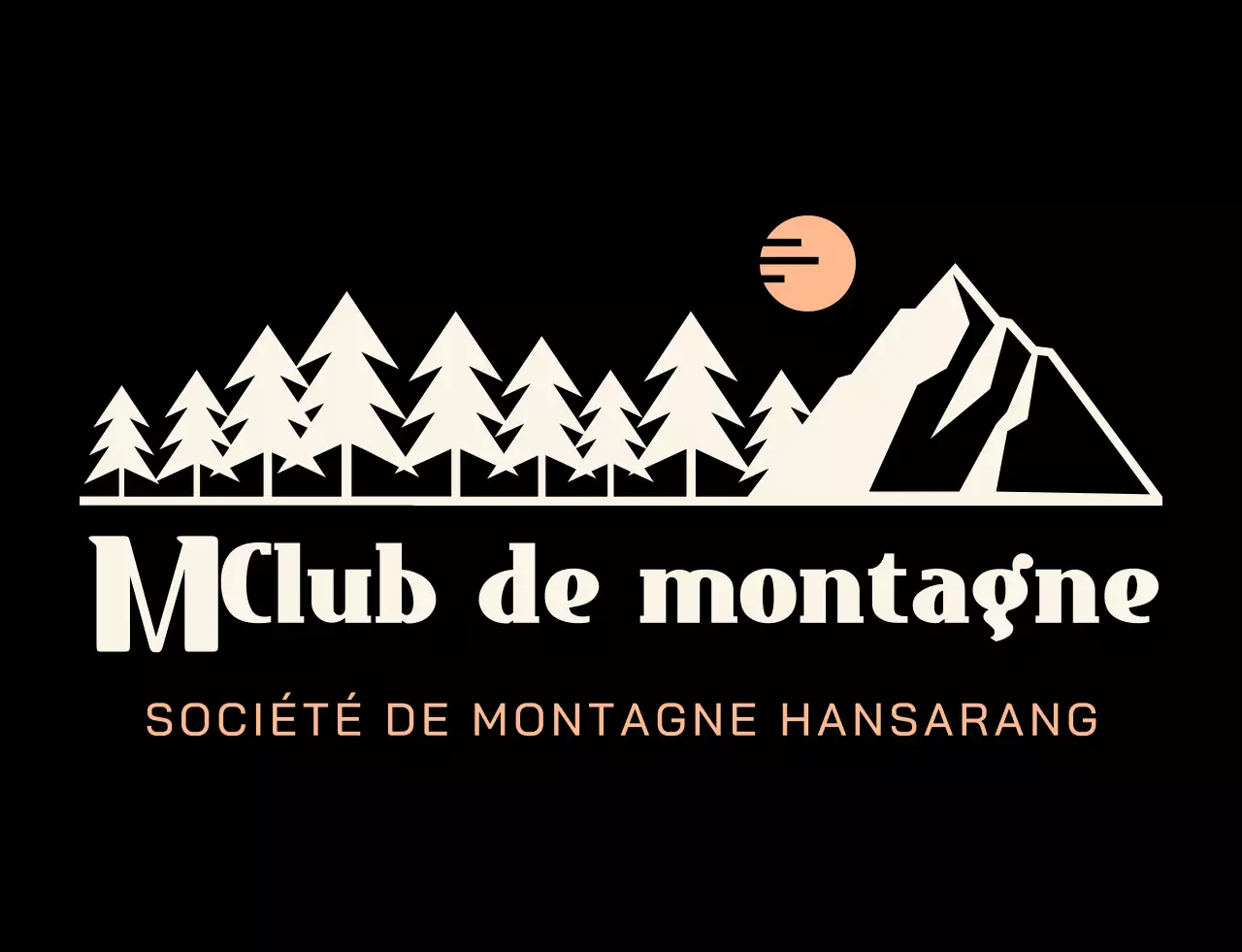 Club de montagne avec illustrations de montagnes en noir et orange