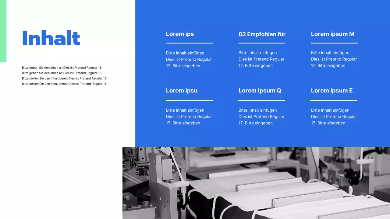 Blaue mintfarbene Präsentation eines Angebots für ausgelagerte Produktionsdienstleistungen