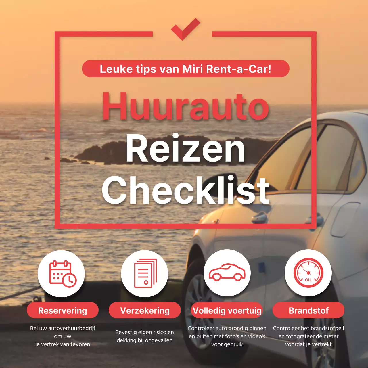 Checklist autoverhuur voor reizen in rode punten Sociale media