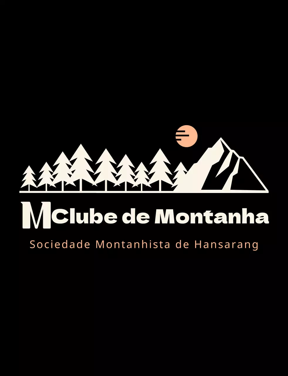 Clube de montanha com ilustrações de montanhas a preto e laranja