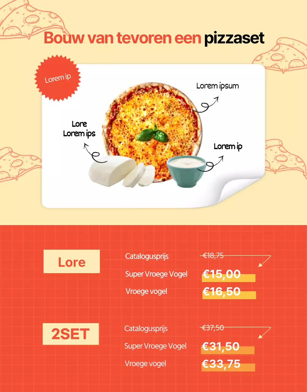 Oranje en elleboogkleurige pizza financiering details