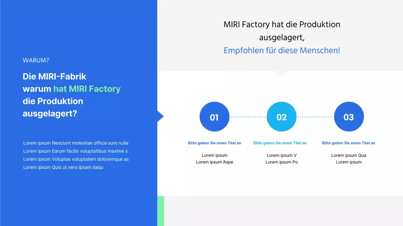 Blaue mintfarbene Präsentation eines Angebots für ausgelagerte Produktionsdienstleistungen