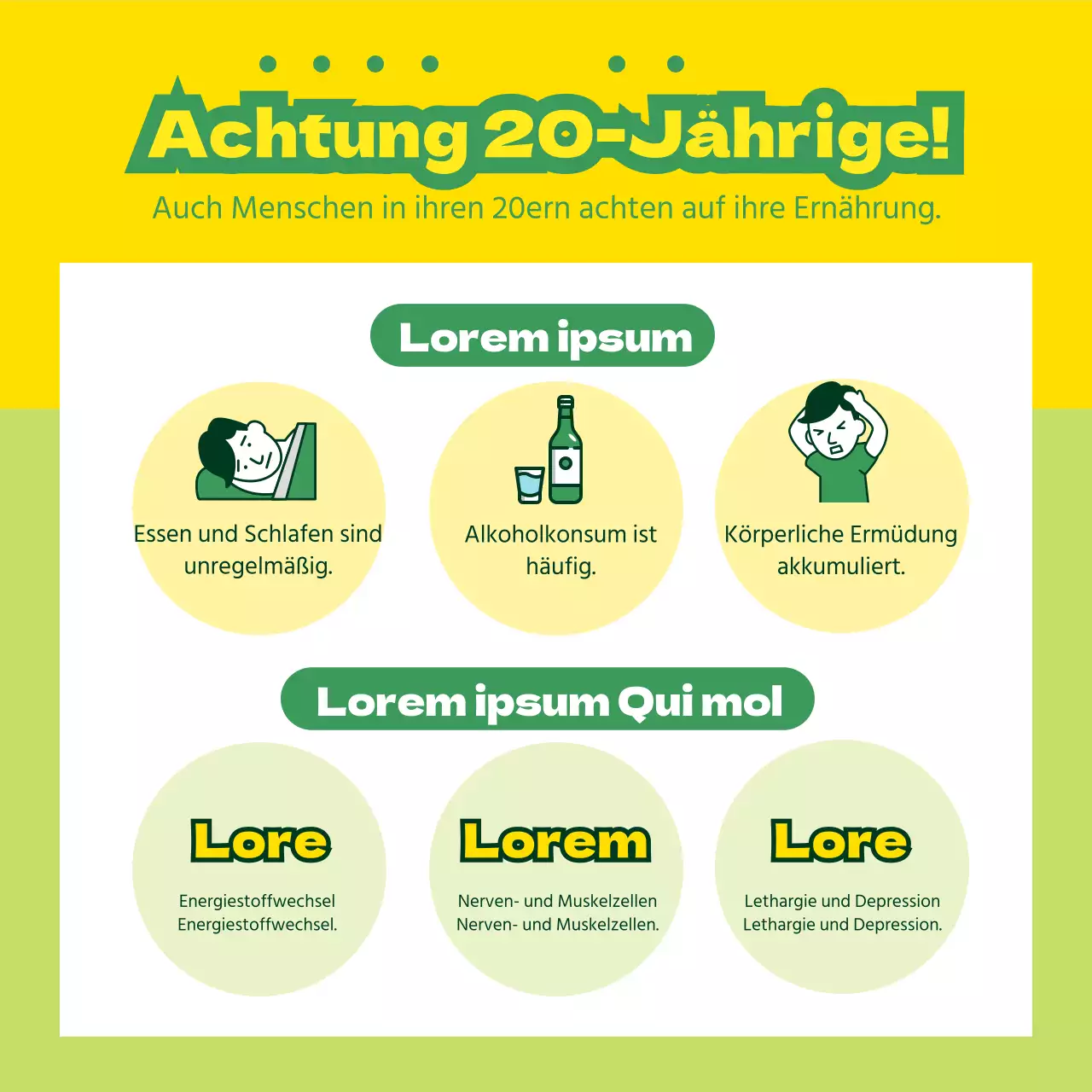 Förderung von Ernährungsprodukten mit gelben und grünen Illustrationen